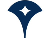 Blaues Logo in Dreieckform mit Raute in der Mitte.